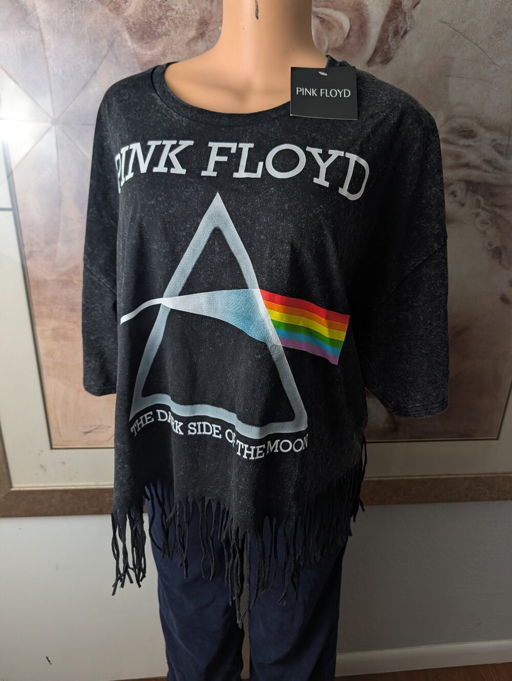 NWT Pink Floyd Black Fringe Tee with Rainbow Prism Graphic Size 3XL